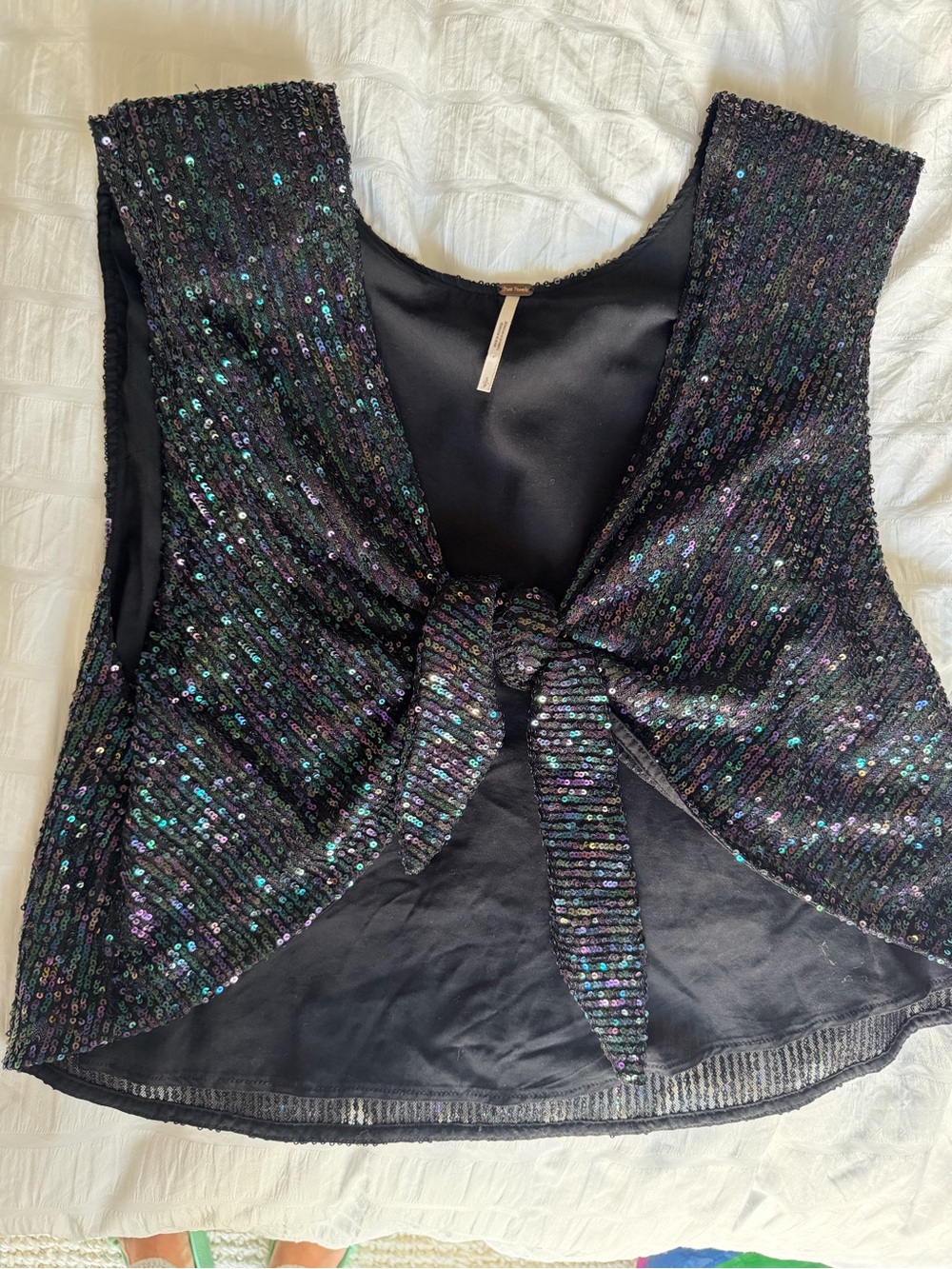 Free People Black Sequin Tie-Front Camisole